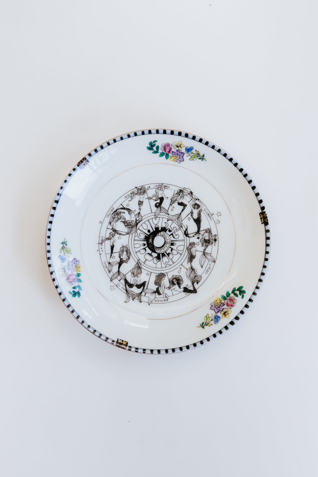 Wings Hawaii vintage tea cup and dish set, upcycled with original mermaid artwork. One of a kind dishware handmade in Maui. 