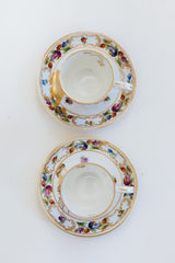 Wings Hawaii vintage tea cup and dish set for 2, upcycled with original mermaid artwork. One of a kind dishware handmade in Maui. 