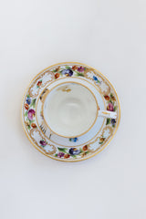 Wings Hawaii vintage tea cup and dish set for 2, upcycled with original mermaid and seahorse artwork. One of a kind dishware handmade in Maui. Unique tea party gifts.  thumbnail