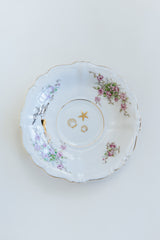 Wings Hawaii vintage tea cup and dish set for 2, upcycled with original mermaid and seahorse artwork. One of a kind dishware handmade in Maui. Unique tea party gifts.  thumbnail
