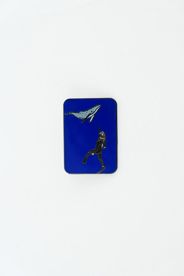 humpback whale and diver enameled pin