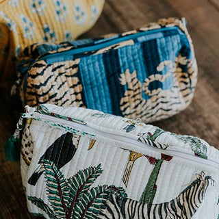 Kantha Toiletry Pouches - Sky+ Navy Blue Tiger