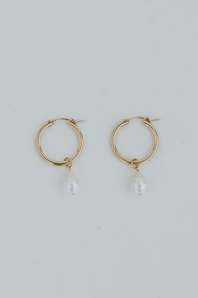 Charm Hoops - Teardrop White Pearl
