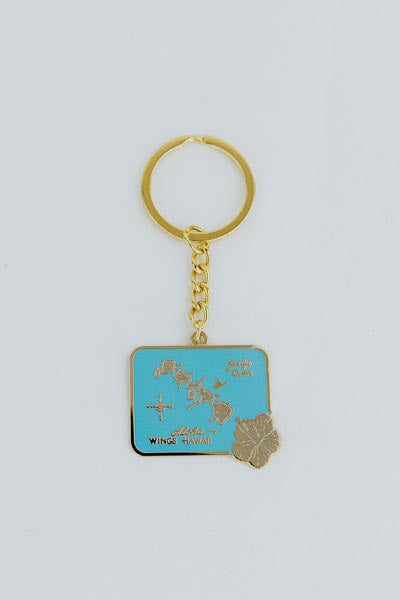 Wings Hawaii enameled key chains - vintage hawaiian island chain map