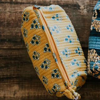 Kantha Toiletry Pouches - Yellow Flower Bulbs