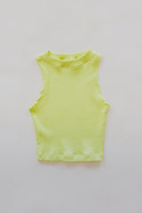 Wings Hawaii Ribbed Lexi Tank Top. Stretchy high neck cropped muscle tank top in Lime green. Designed in Maui, sewn in Bali. Sustainable, small batch, boho beachy chic women's apparel.  thumbnail