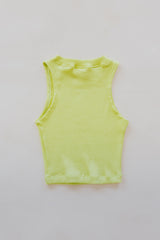 Wings Hawaii Ribbed Lexi Tank Top. Stretchy high neck cropped muscle tank top in Lime green. Designed in Maui, sewn in Bali. Sustainable, small batch, boho beachy chic women's apparel.  thumbnail