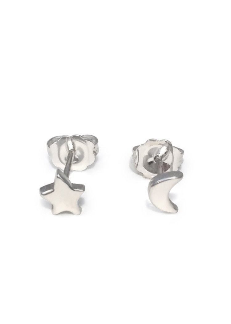 wings hawaii hand made celestial moon and star stud earrings sterling silver moon magic