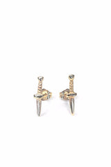 wings hawaii minimal dagger sword stud earrings sterling silver 14 karat yellow gold jewelry thumbnail