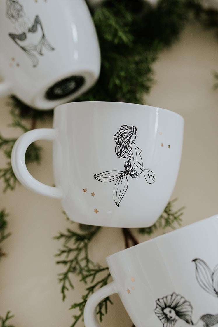 cancer mermaid zodiac ceramic mug black and white wings hawaii