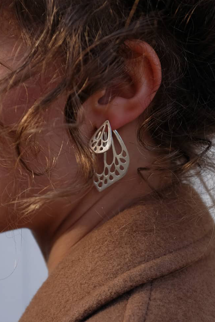 14k yellow gold butterfly wing ear jackets pair with stud earrings classc classy casual womens jewelry handmade haiku maui wings hawaii transformational energy