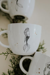 virgo mermaid zodiac ceramic mug black and white wings hawaii thumbnail