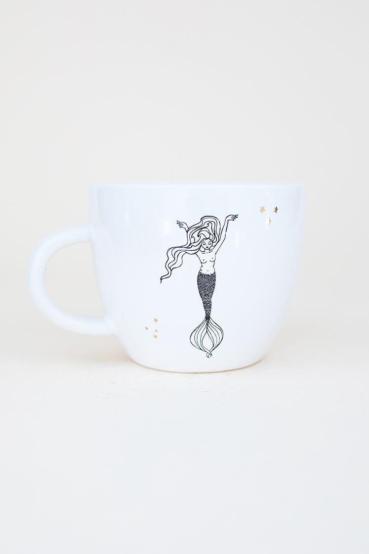 taurus mermaid zodiac ceramic mug black and white wings hawaii