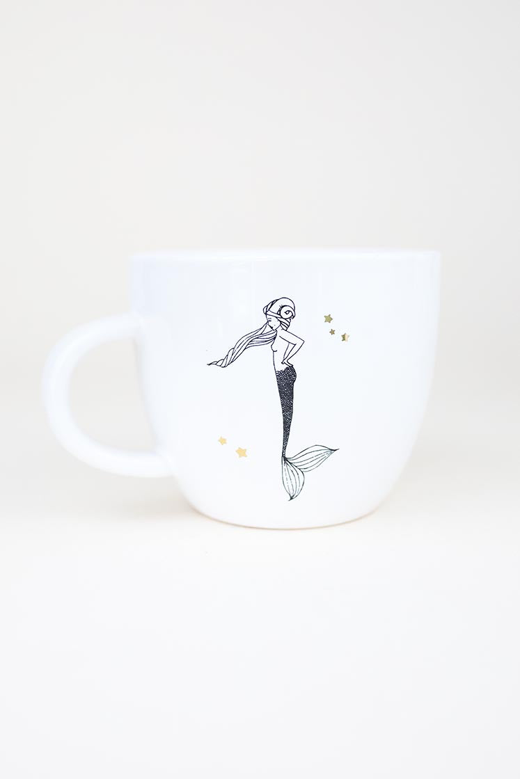 aries mermaid zodiac ceramic mug black and white wings hawaii