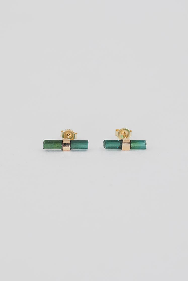 Banded Crystal Studs - Green Tourmaline 14k Rose Gold