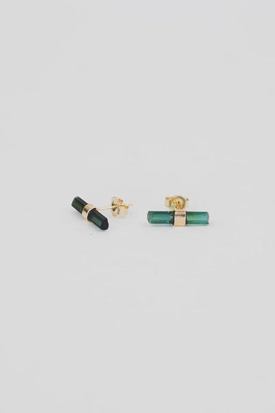 Banded Crystal Studs - Green Tourmaline 14k Rose Gold