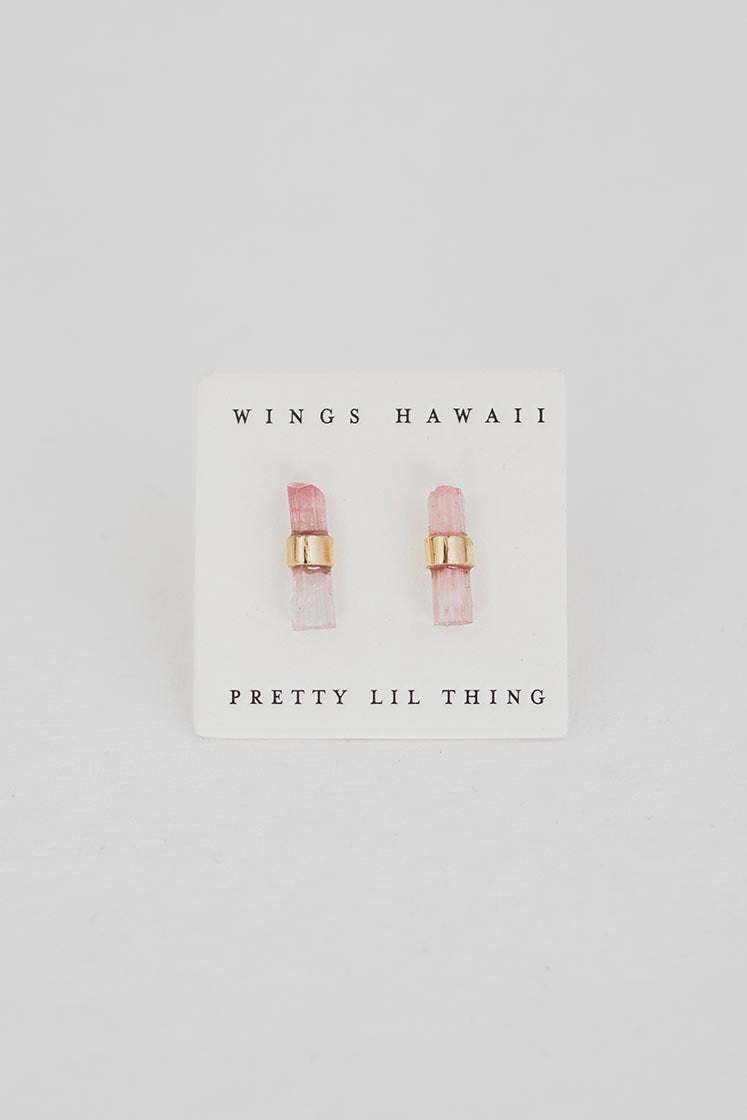 Banded Crystal Studs - Pink Tourmaline 14k