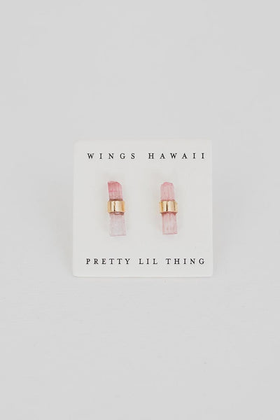 Banded Crystal Studs - Pink Tourmaline 14k