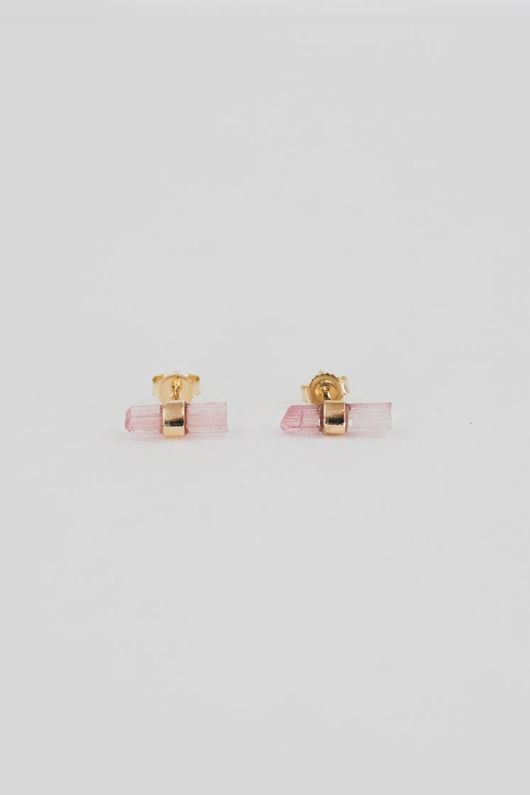 Banded Crystal Studs - Pink Tourmaline 14k