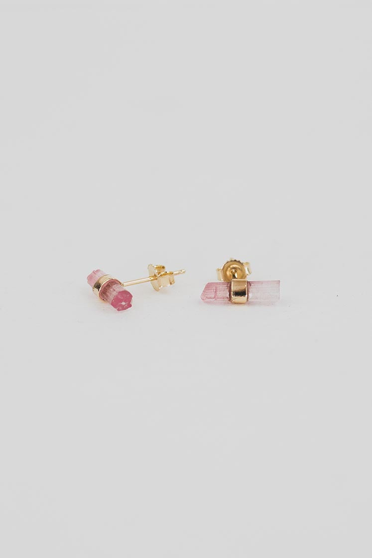 Banded Crystal Studs - Pink Tourmaline 14k