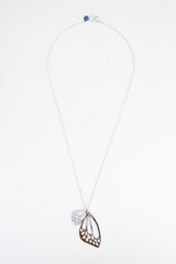 small and large butterfly wing made of sterling silver hanging on silver chain necklace thumbnail