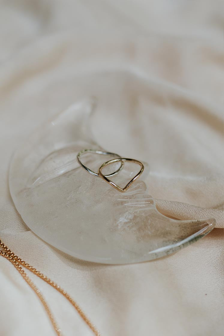 Wings Hawaii Boomerang Ring in 14k gold-filled. Chevron shaped ring with organic hammered texture. Fine jewelry handmade in Maui. 