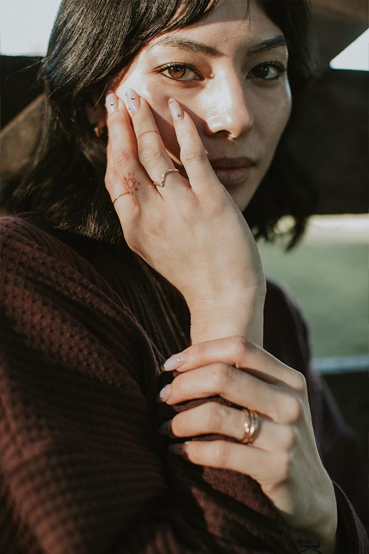 Wings Hawaii Boomerang Ring in 14k gold-filled. Chevron shaped ring with organic hammered texture. Fine jewelry handmade in Maui. 