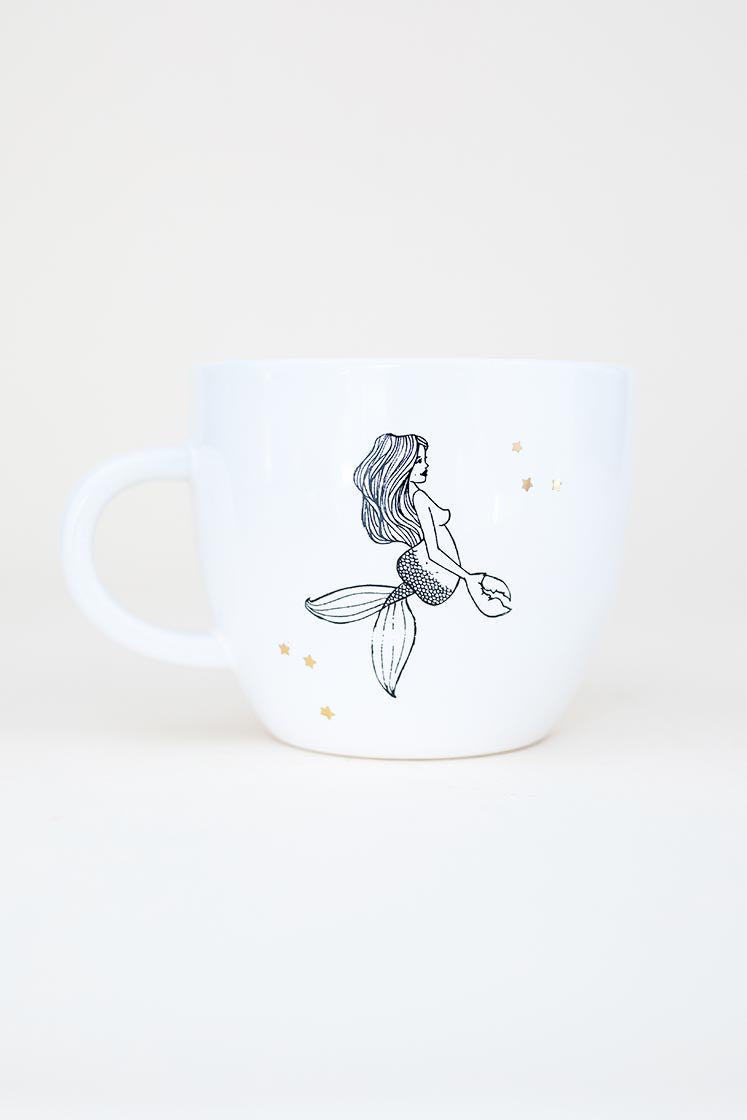 cancer mermaid zodiac ceramic mug black and white wings hawaii