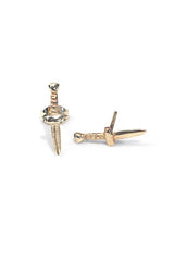 wings hawaii hand made tiny dagger stud earrings in sterling silver and 14k yellow gold thumbnail