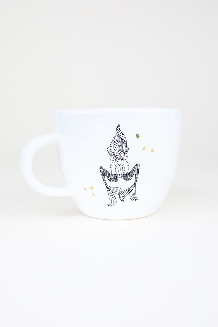 gemini mermaid zodiac ceramic mug black and white wings hawaii