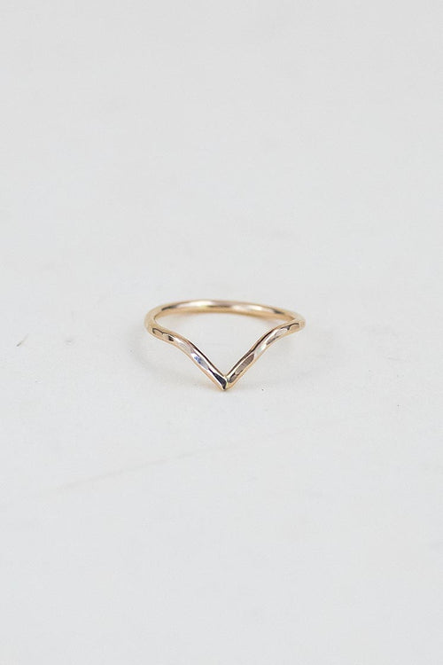 Wings Hawaii Boomerang Ring in 14k gold-filled. Chevron shaped ring with organic hammered texture. Fine jewelry handmade in Maui. 