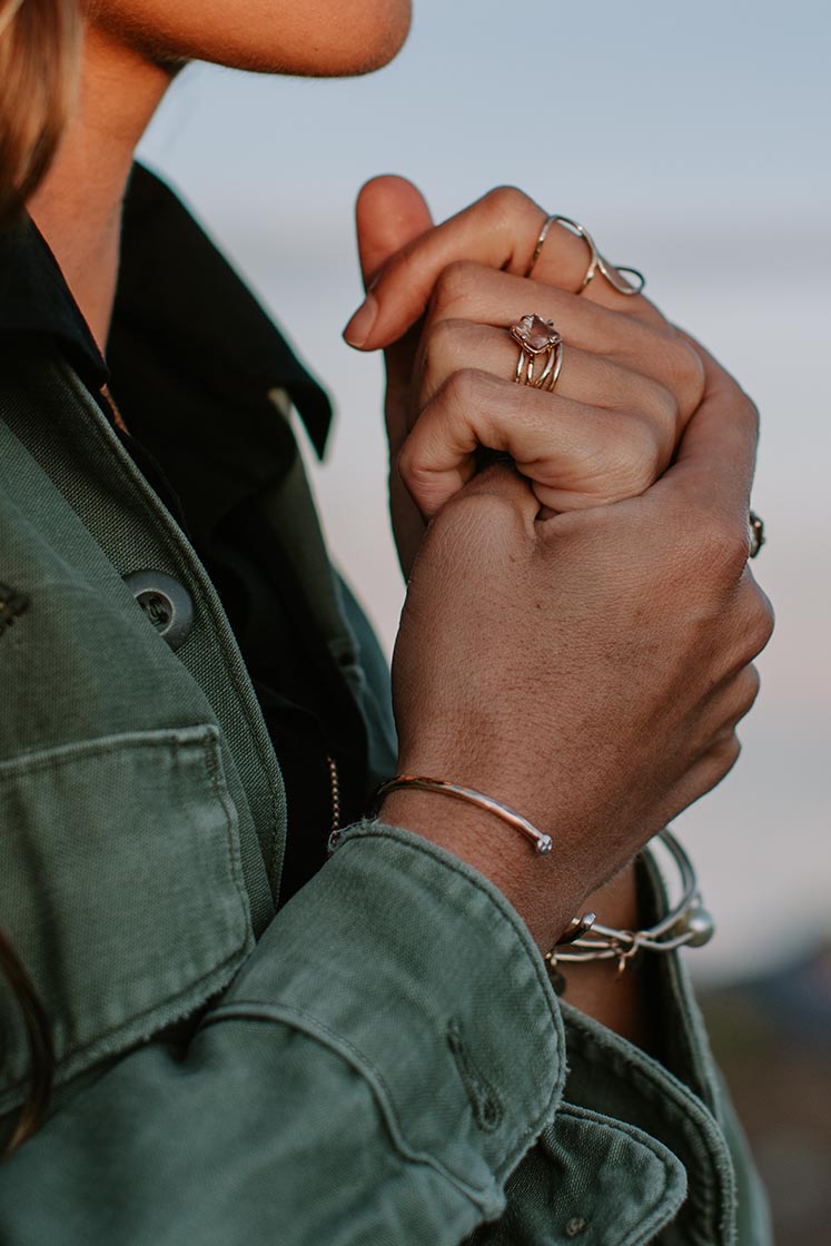 Wings Hawaii ti leaf stacking rings in 14k gold-filled or sterling silver. Fine jewelry handmade in Maui. Beachy, boho, organic, freeform wavy-shaped rings. 