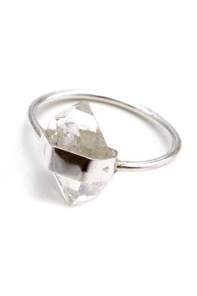 wings hawaii hand made herkimer diamond clear quartz crystal wrapped ring sterling silver gold filled 14 karat gold magical dainty tiny stackable jewelry maui