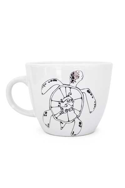 ceramic mug with black turtle decal honu sea turtle wings hawaii