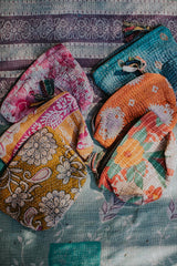 Purse Pouch with Zipper made out of vintage Kantha Blanket thumbnail