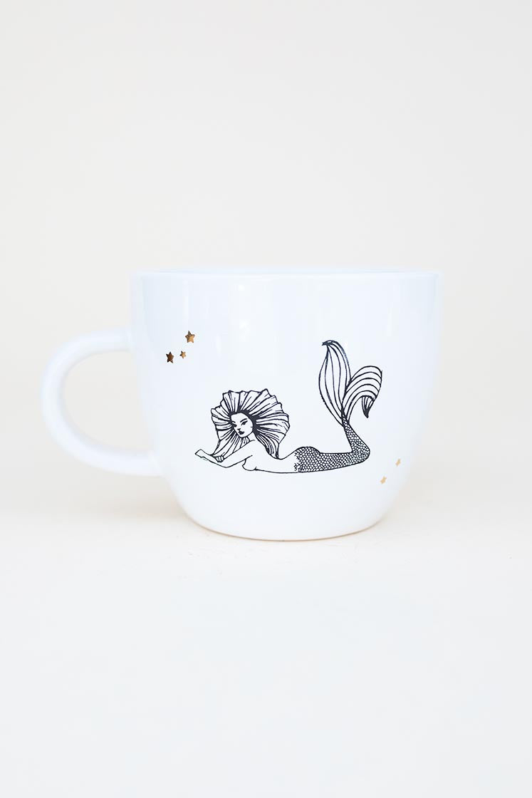 leo mermaid zodiac ceramic mug black and white wings hawaii