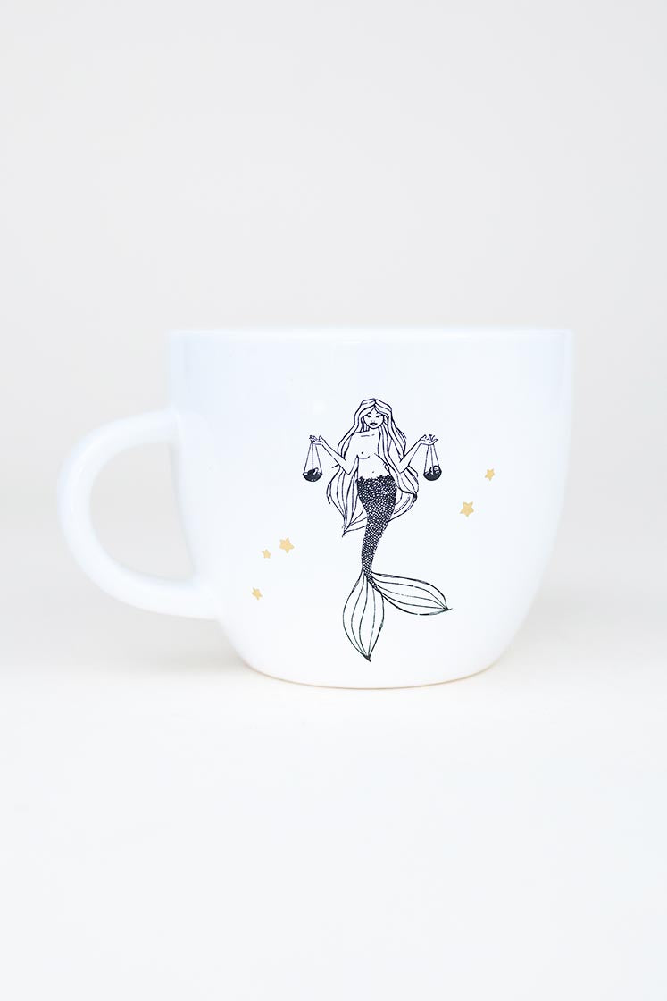 libra mermaid zodiac ceramic mug black and white wings hawaii