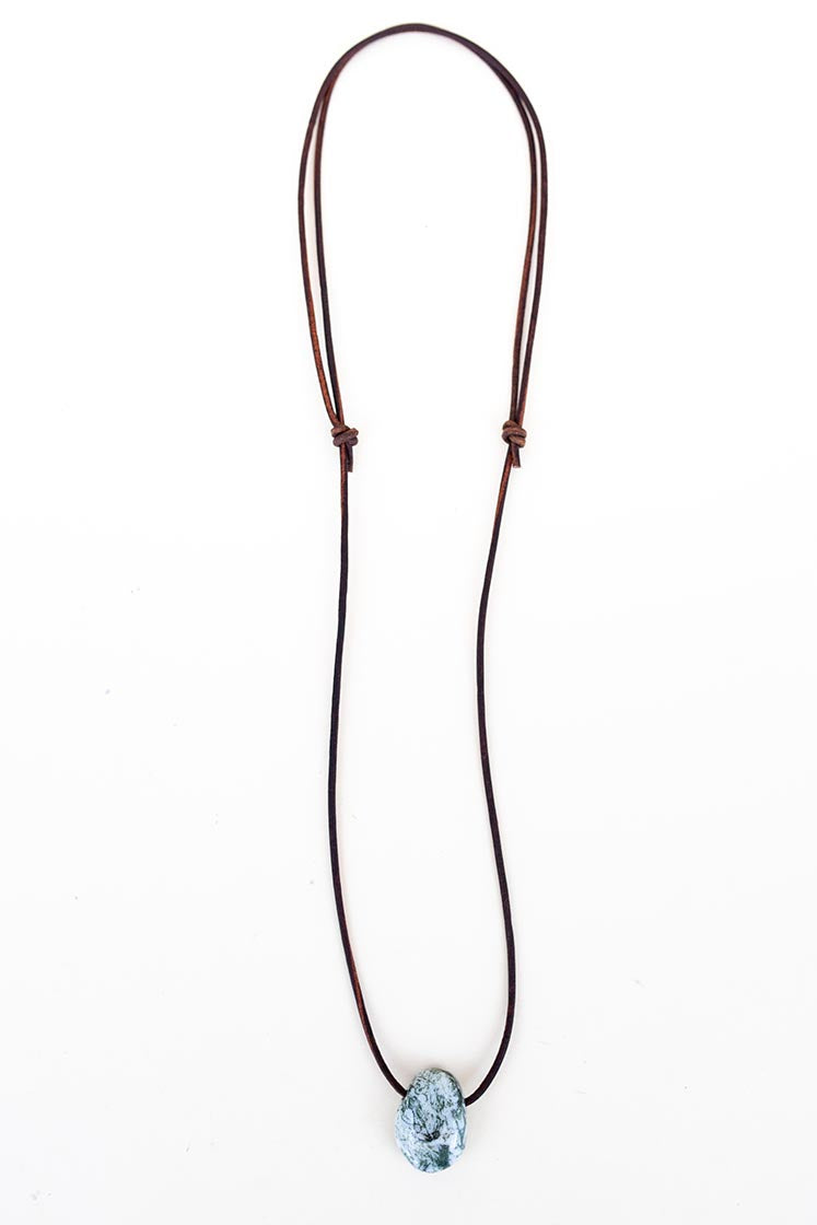 Leather Necklace - Moss Agate