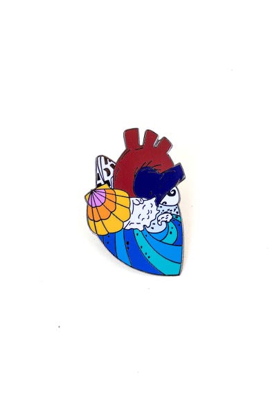 wings hawaii enameled pin ocean sea waves heart seashell sunrise beach love maui made