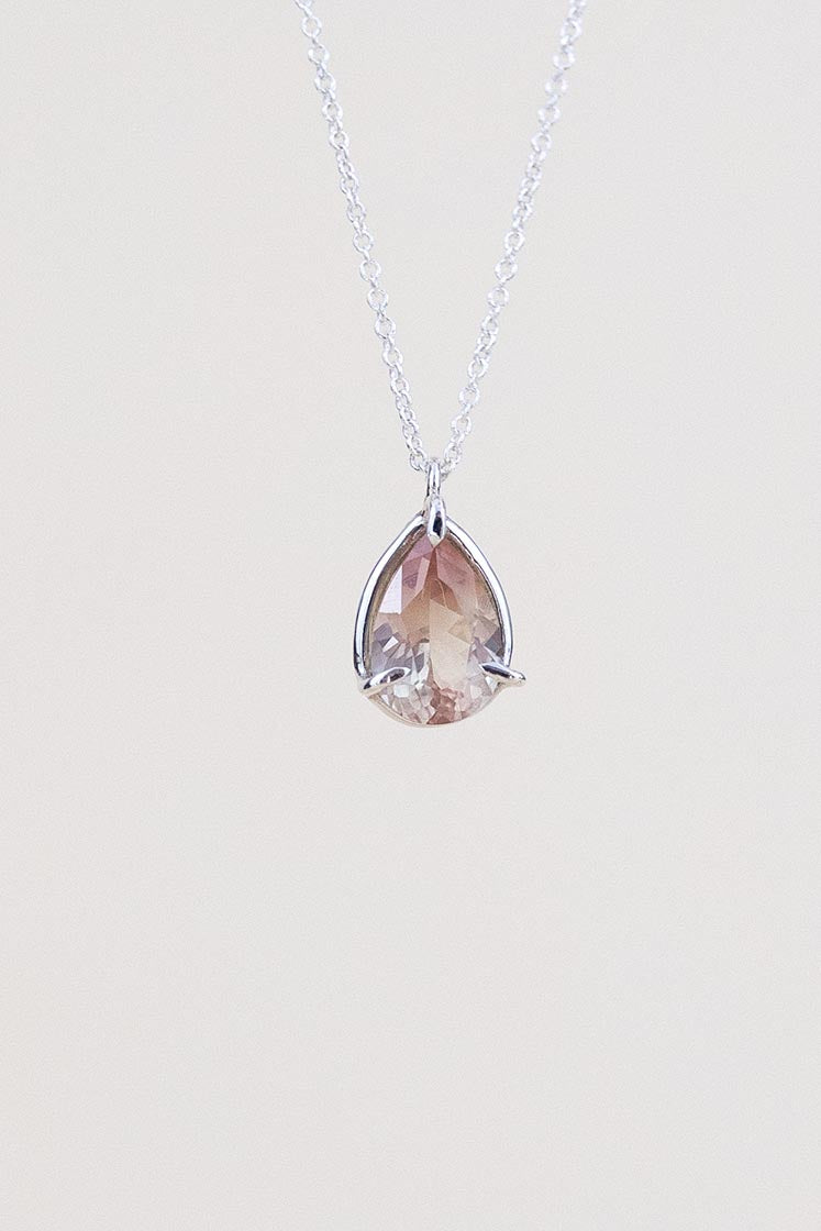 teardrop sunstone crystal prong set on sterling silver wire and chain necklace women's magical crystal boho jewelry perfect for layering classy gems statement piece hand made by wings hawaii on maui