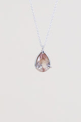 teardrop sunstone crystal prong set on sterling silver wire and chain necklace women's magical crystal boho jewelry perfect for layering classy gems statement piece hand made by wings hawaii on maui thumbnail