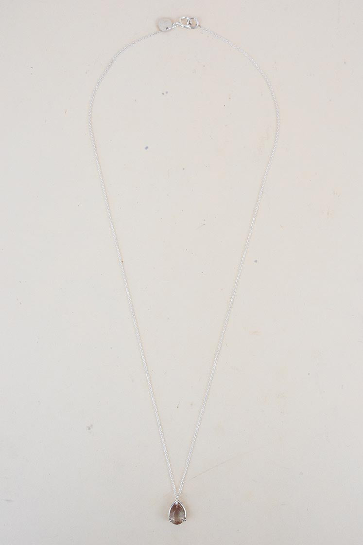 teardrop sunstone crystal prong set on sterling silver wire and chain necklace women's magical crystal boho jewelry perfect for layering classy gems statement piece hand made by wings hawaii on maui