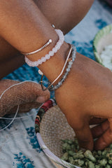 rose quartz beaded bracelet women's crystal gem stone magical jewelry beach babe mermaid treasure made in haiku maui wings hawaii thumbnail