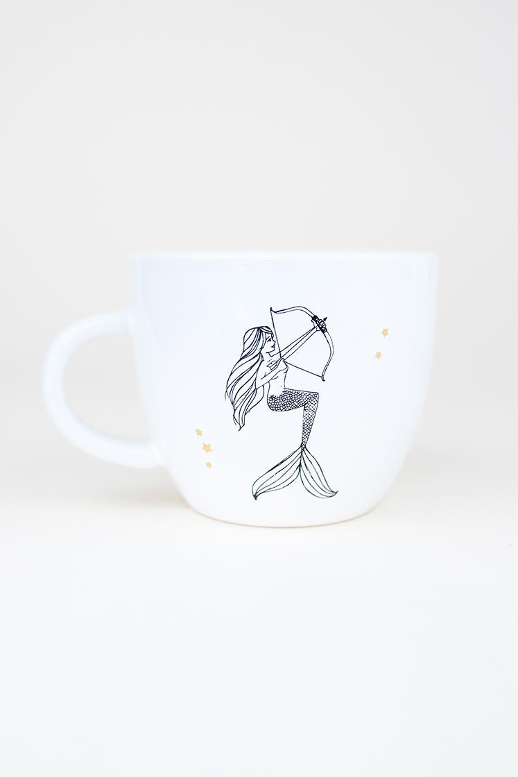 sagittarius mermaid zodiac ceramic mug black and white wings hawaii