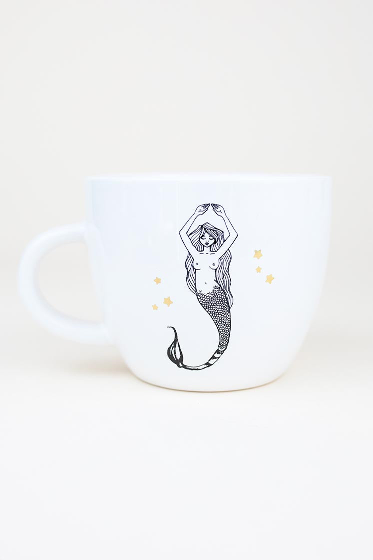 scorpio mermaid zodiac ceramic mug black and white wings hawaii
