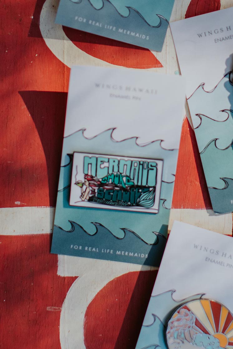 Wings Hawaii mermaids smoke seaweed enamel pin 