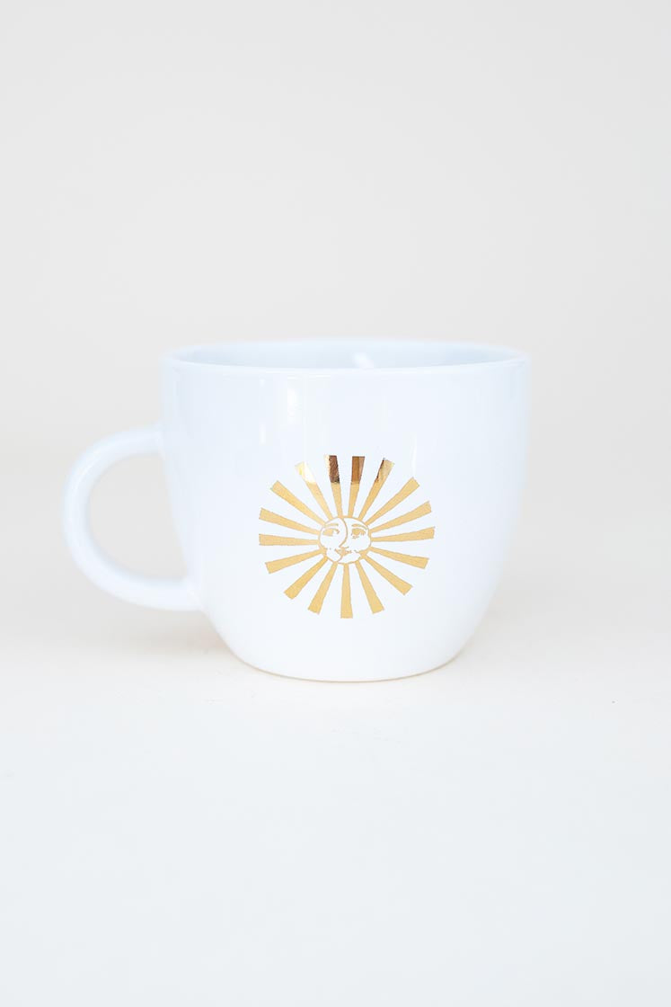 sun and moon gold decal on a white ceramic mug wings hawaii
