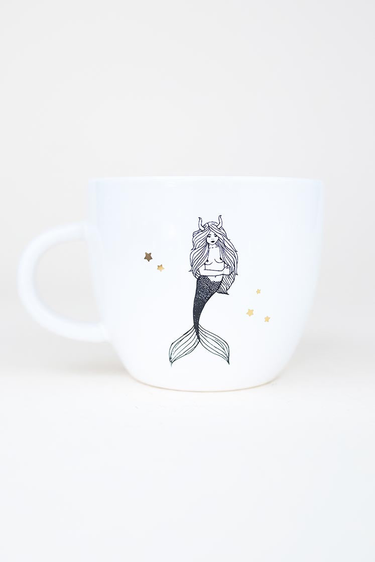 taurus mermaid zodiac ceramic mug black and white wings hawaii