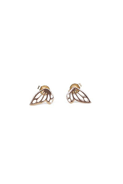 sterling silver or 14k yellow gold tiny butterfly wing stud earrings women's fine jewelry everyday mermaid treasure symbol of transformation and flight lovely little gems made in haiku maui wings hawaii