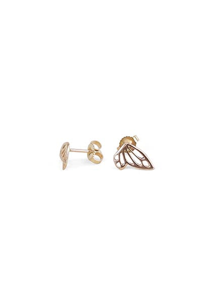 sterling silver or 14k yellow gold tiny butterfly wing stud earrings women's fine jewelry everyday mermaid treasure symbol of transformation and flight lovely little gems made in haiku maui wings hawaii